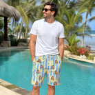 Real-life photo of someone wearing Men's Peel Appeal Custom Face Beach Shorts — custom faces printed all-over