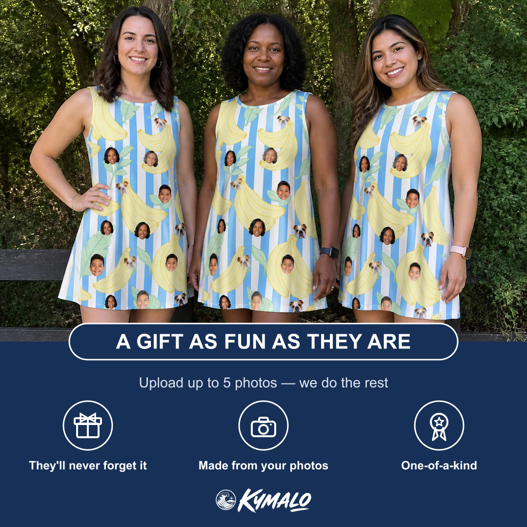 Friends in matching Women's Peel Appeal Custom Face Tank Dress — a group gift photo