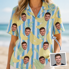 Woman wearing Women's Peel Appeal Custom Face Hawaiian Shirt — custom faces printed all-over