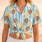 Woman wearing Women's Peel Appeal Custom Face Hawaiian Shirt tied at the waist