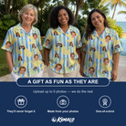 Friends in matching Women's Peel Appeal Custom Face Hawaiian Shirt — a group gift photo