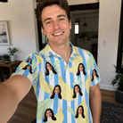 Real-life photo of someone wearing Men's Peel Appeal Custom Face Polo Shirt — custom faces printed all-over