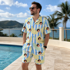 Real-life photo of someone wearing Men's Peel Appeal Custom Face Shirt & Shorts Set — custom faces printed all-over