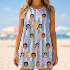 Model wearing Women's Reef Rascals Custom Face Tank Dress printed with kids' faces