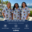 Friends in matching Women's Reef Rascals Custom Face Hawaiian Shirt — a group gift photo