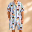 Model wearing Men's Reef Rascals Custom Face Shirt & Shorts Set printed with kids' faces