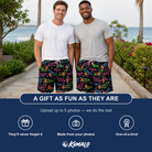 Friends in matching Men's Batty Night Custom Face Beach Shorts — a group gift photo