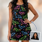Woman wearing Women's Batty Night Custom Face Tank Dress — custom faces printed all-over