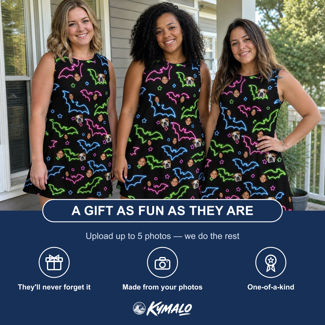 Friends in matching Women's Batty Night Custom Face Tank Dress — a group gift photo