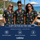 Friends in matching Women's Batty Night Custom Face Hawaiian Shirt — a group gift photo