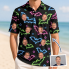 Man wearing Men's Batty Night Custom Face Polo Shirt — custom faces printed all-over