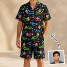 Man wearing Men's Batty Night Custom Face Shirt & Shorts Set — custom faces printed all-over