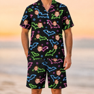 Model wearing Men's Batty Night Custom Face Shirt & Shorts Set printed with kids' faces
