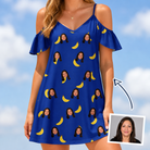 Woman wearing Women's Bunch Buzz Custom Face Off-Shoulder Dress — custom faces printed all-over