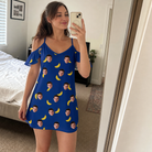 Real-life photo of someone wearing Women's Bunch Buzz Custom Face Off-Shoulder Dress — custom faces printed all-over