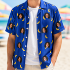 Man wearing Men's Bunch Buzz Custom Face Hawaiian Shirt open over a white tee
