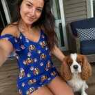 Selfie with the pet whose face is printed all over this Women's Canine Confetti Custom Dog Face Off-Shoulder Dress
