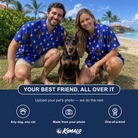 Friends in matching Men's Canine Confetti Custom Dog Face Hawaiian Shirt — a group gift photo