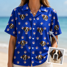 Woman wearing Women's Canine Confetti Custom Dog Face Hawaiian Shirt — custom faces printed all-over