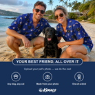 Friends in matching Women's Canine Confetti Custom Dog Face Hawaiian Shirt — a group gift photo