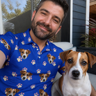 Selfie with the pet whose face is printed all over this Men's Canine Confetti Custom Dog Face Polo Shirt