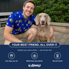 Friends in matching Men's Canine Confetti Custom Dog Face Polo Shirt — a group gift photo