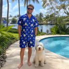 Full-length photo with the pet printed all over this Men's Canine Confetti Custom Dog Face Shirt & Shorts Set