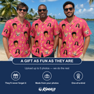 Friends in matching Men's Banana Bonanza Custom Face Hawaiian Shirt — a group gift photo