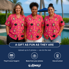 Friends in matching Women's Banana Bonanza Custom Face Hawaiian Shirt — a group gift photo