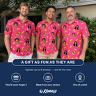 Friends in matching Men's Banana Bonanza Custom Face Polo Shirt — a group gift photo