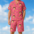 Model wearing Men's Banana Bonanza Custom Face Shirt & Shorts Set printed with kids' faces