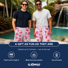 Friends in matching Men's Rosy Waders Custom Face Beach Shorts — a group gift photo