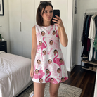 Real-life photo of someone wearing Women's Rosy Waders Custom Face Tank Dress — custom faces printed all-over