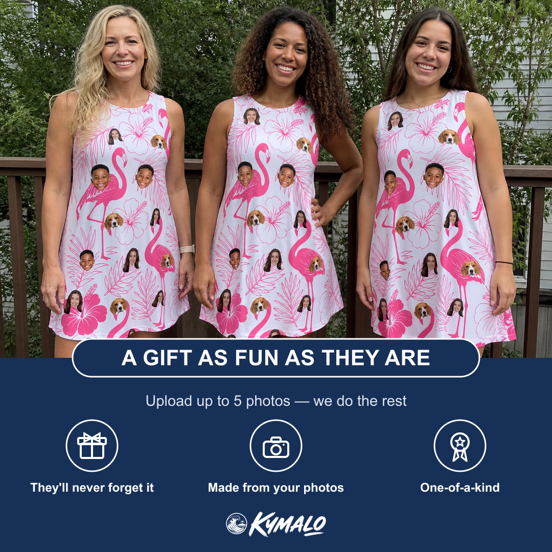 Friends in matching Women's Rosy Waders Custom Face Tank Dress — a group gift photo
