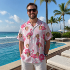 Real-life photo of someone wearing Men's Rosy Waders Custom Face Hawaiian Shirt — custom faces printed all-over