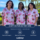 Friends in matching Women's Rosy Waders Custom Face Hawaiian Shirt — a group gift photo