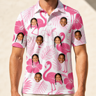 Model wearing Men's Rosy Waders Custom Face Polo Shirt printed with kids' faces