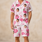 Model wearing Men's Rosy Waders Custom Face Shirt & Shorts Set printed with kids' faces