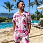 Real-life photo of someone wearing Men's Rosy Waders Custom Face Shirt & Shorts Set — custom faces printed all-over