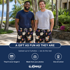 Friends in matching Men's Boo Bats Custom Face Beach Shorts — a group gift photo