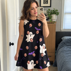 Real-life photo of someone wearing Women's Boo Bats Custom Face Tank Dress — custom faces printed all-over