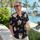 Real-life photo of someone wearing Men's Boo Bats Custom Face Hawaiian Shirt — custom faces printed all-over