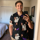 Real-life photo of someone wearing Men's Boo Bats Custom Face Polo Shirt — custom faces printed all-over