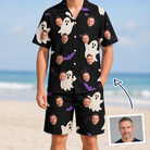 Man wearing Men's Boo Bats Custom Face Shirt & Shorts Set — custom faces printed all-over
