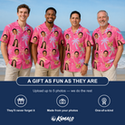 Friends in matching Men's Bougainvillea Breeze Custom Face Hawaiian Shirt — a group gift photo