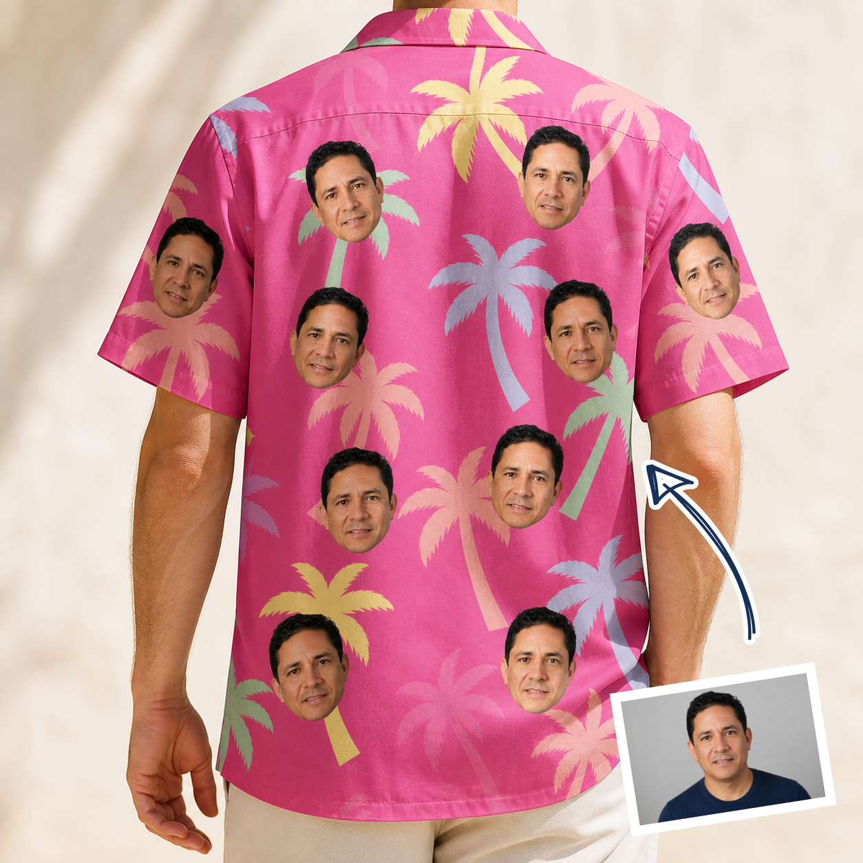 Back view of Men's Bougainvillea Breeze Custom Face Hawaiian Shirt