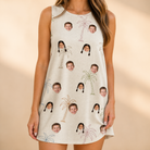 Model wearing Women's Palm Pizzazz Custom Face Tank Dress printed with kids' faces