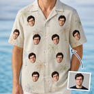 Man wearing Men's Palm Pizzazz Custom Face Hawaiian Shirt — custom faces printed all-over