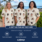 Friends in matching Women's Palm Pizzazz Custom Face Hawaiian Shirt — a group gift photo