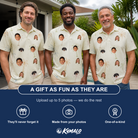 Friends in matching Men's Palm Pizzazz Custom Face Polo Shirt — a group gift photo